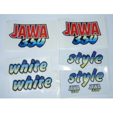 SAMOLEPKY SADA NA KAPOTÁŽ - JAWA 350 WHITE STYLE (STARÝ STYL S ČERVENOU JAWOU NA NÁDRŽI)